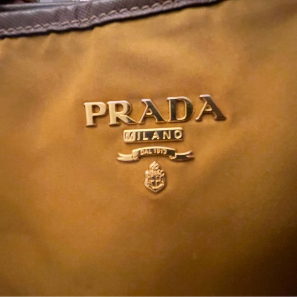 Prada Nylon Tote Saffiano Leather Tessuto Shoulder Tote Pre Loved Yellow - Picture 5 of 16